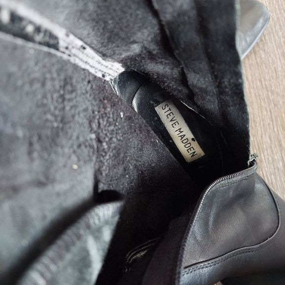 Steve Madden Got You Vintage Black Leather Mid-Calf Boots Sz 7.5 - Picture 14 of 14